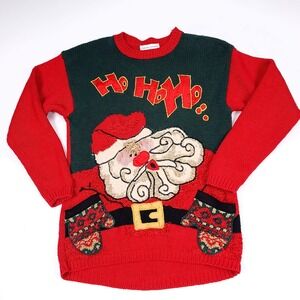 Casual‎ Corner Limited Edition Santa Ho Ho Ho Hand Knitted Christmas Sweater M